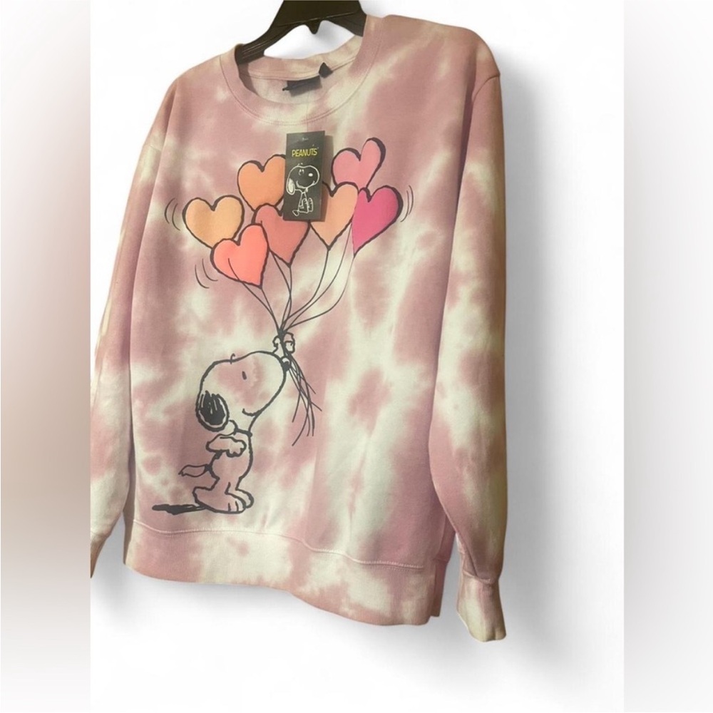 NWT Peanuts Snoopy Pink Tie Dye Raised Heart Balloons Sweatshirt SZ L - Picture 11 of 11
